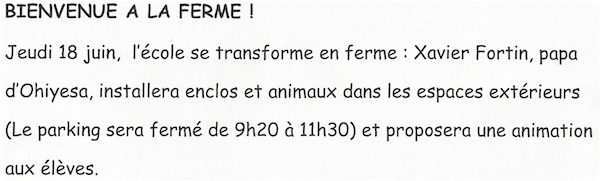 Annonce de la journée ferme