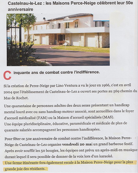 Article 50eme anniversaire Perce-Neige et venue de la ferme itinérante