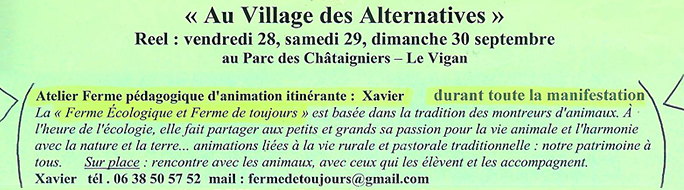 Description de l'activité de Ferme Écologique et Ferme de Toujours lors de l'événement Reel